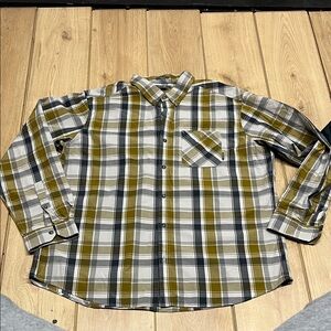 Eddie Bauer Olive and White Plaid Shirt